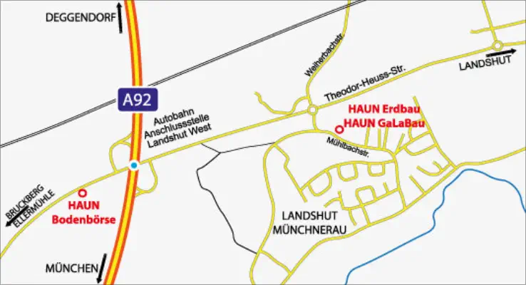 Anfahrtsbeschreibung HAUN Firmengruppe Landshut - Grafik © Ulrich Pioch  - www.peppUP.de