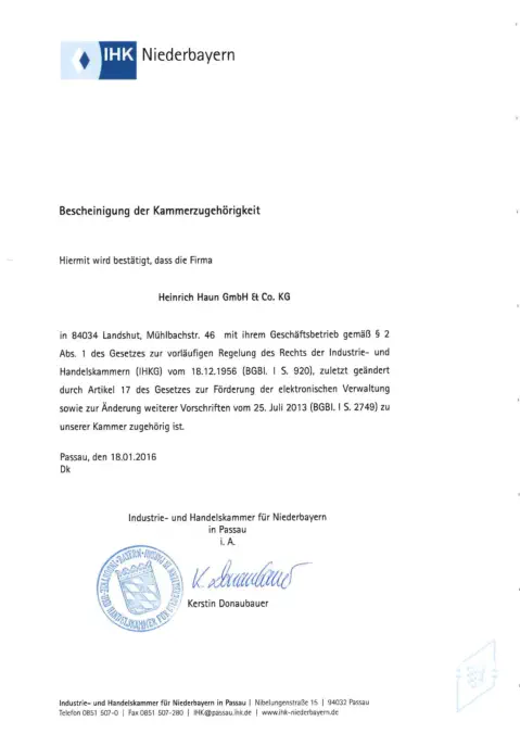 IHK Kammerzugehörigkeit HAUN GmbH